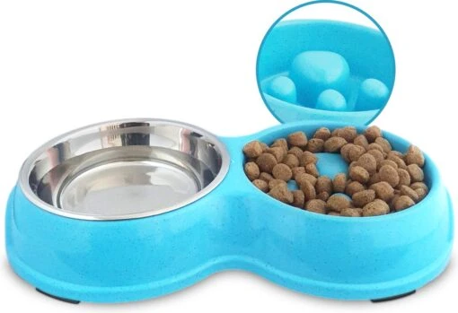 Anti Schrokbak Voor Kleine Honden – Hondenvoerbak – Slowfeeder Voerbak Katten – Hondenbak En RVS Waterbak