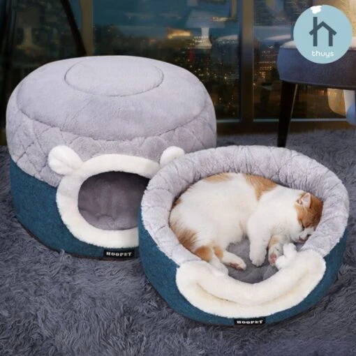 Dubbelzijdige Honden- En Kattenmand – Superzacht En Luxe – Wasbaar – Fluffy – Honden En Kattenkussen – Slaapzak – Small – Blauw/Grijs 40x40x31 Cm